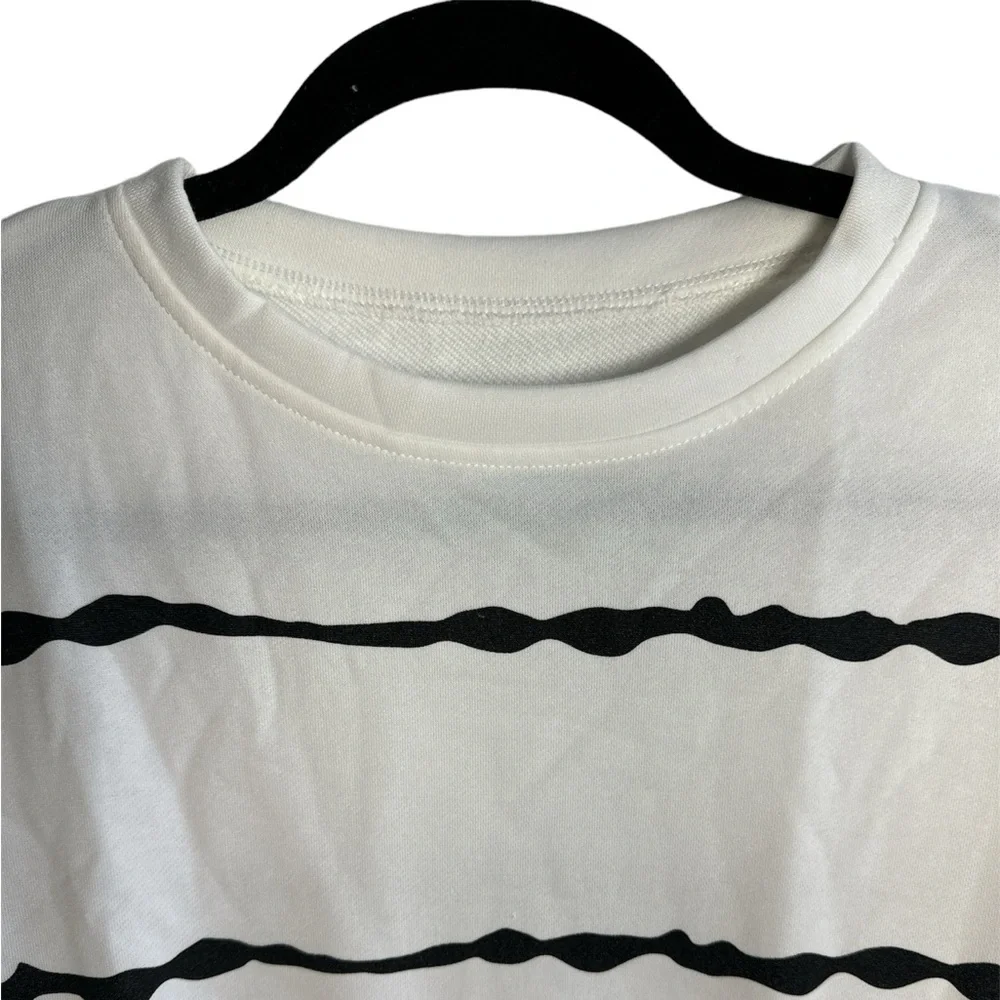 Women Sweatshirt Striped Color Block Long Sleeve Pullover Top White Size S - Picture 3 of 7